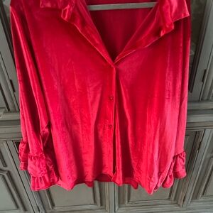 Elegant Red Women's Blouse Velvet with ruffle sleeves (never worn)